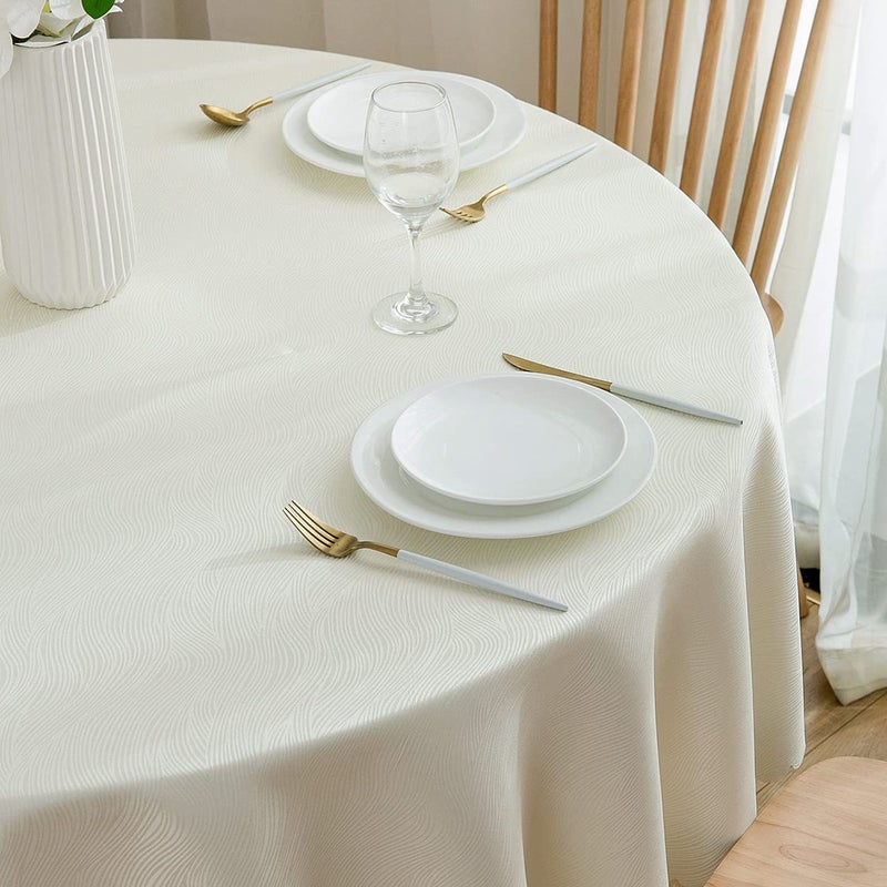 SPRICA Round Jacquard Tablecloth 200cm Water Resistance Heavy Weight Soft Table Cover Machine Washable  Beige - Image 3