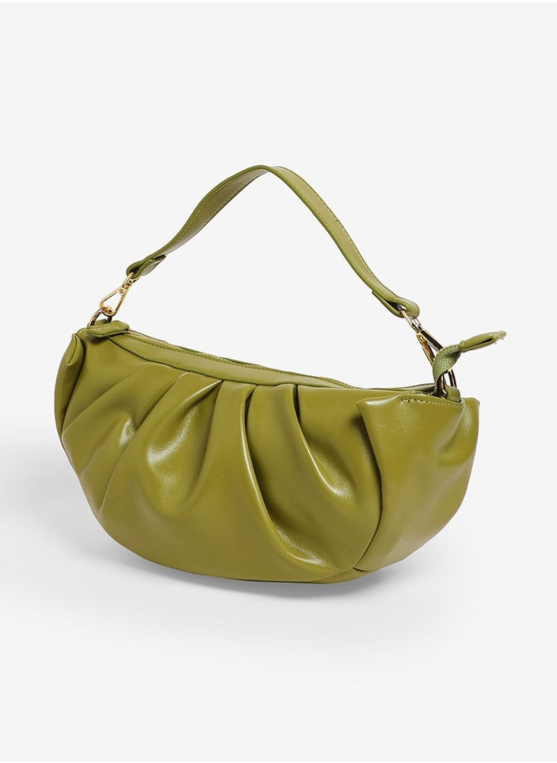 Couturelabs - Olive Green Pleated Crescent Bag - Image 1