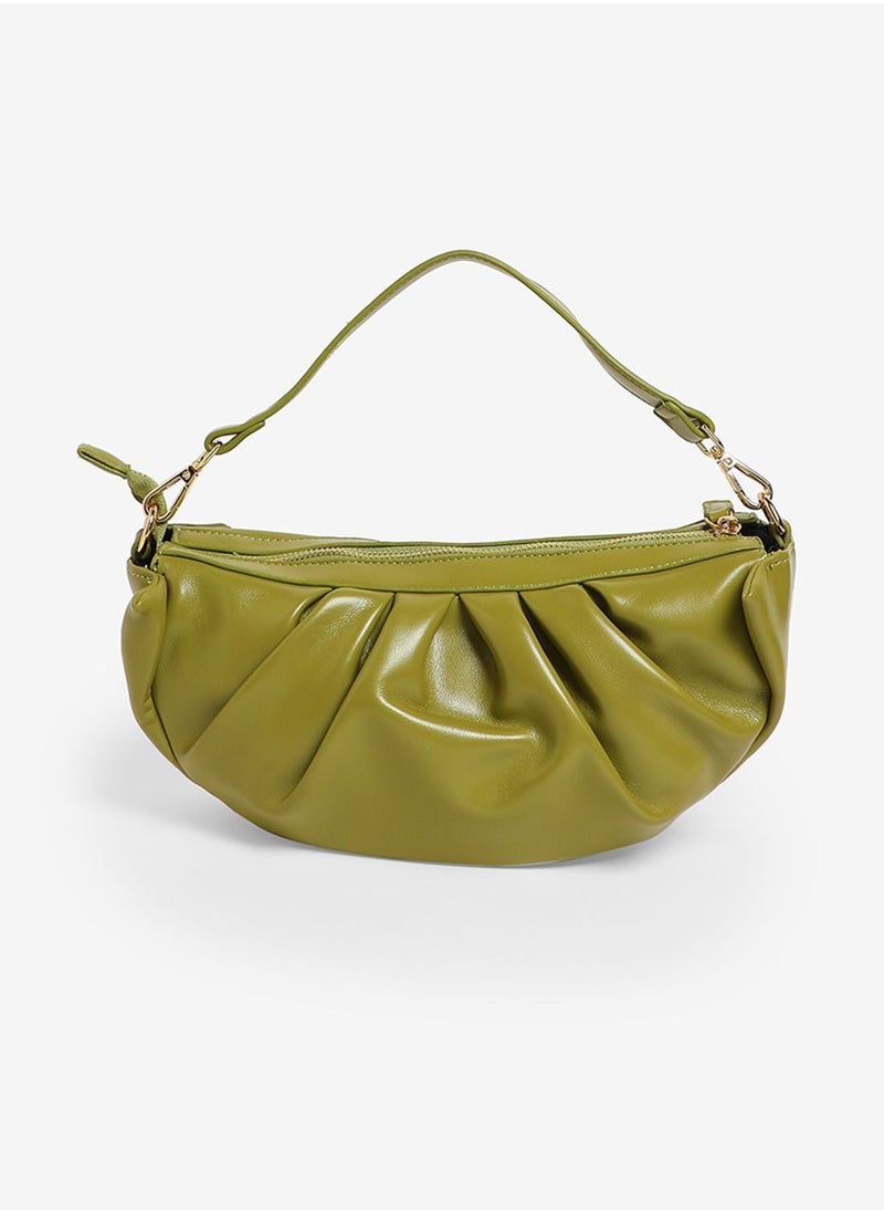 Couturelabs - Olive Green Pleated Crescent Bag - Image 1