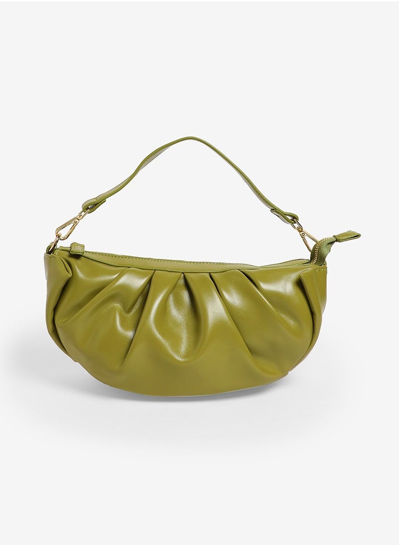 Couturelabs - Olive Green Pleated Crescent Bag - Image 1