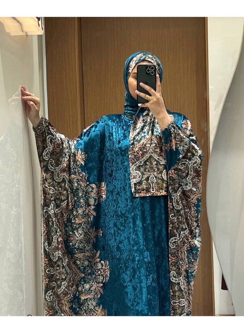 Women's prayer, reception, and going-out abaya made of heavy velvet fabric. - Image 2