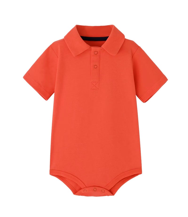 Teach Leanbh Baby Boys Pure Color Cotton Short Long Sleeve Polo Bodysuit 3-24 Months (Orange, 12 Months) - Image 1