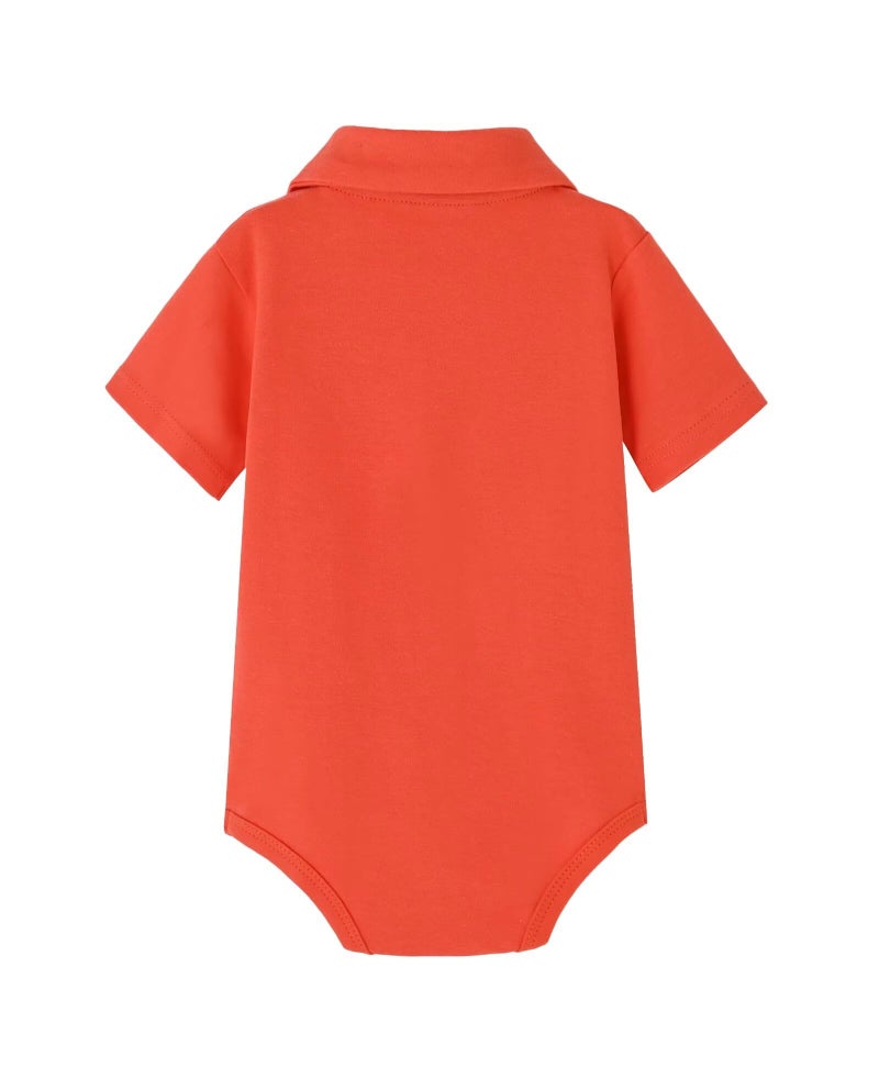 Teach Leanbh Baby Boys Pure Color Cotton Short Long Sleeve Polo Bodysuit 3-24 Months (Orange, 12 Months) - Image 2