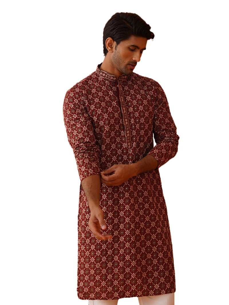 Jompers Classic Embroidered Kurta Pyjama Set for Men in Rayon - Image 1
