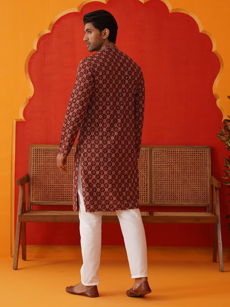 Jompers Classic Embroidered Kurta Pyjama Set for Men in Rayon - Image 2