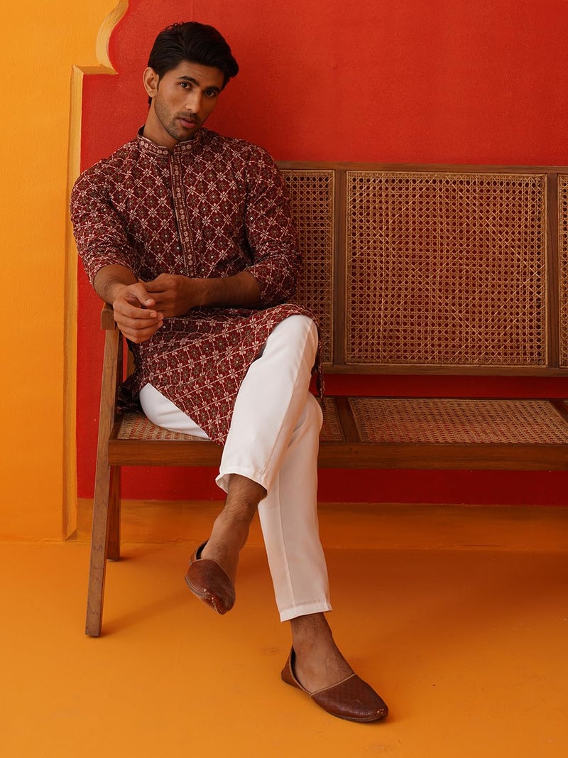 Jompers Classic Embroidered Kurta Pyjama Set for Men in Rayon - Image 5