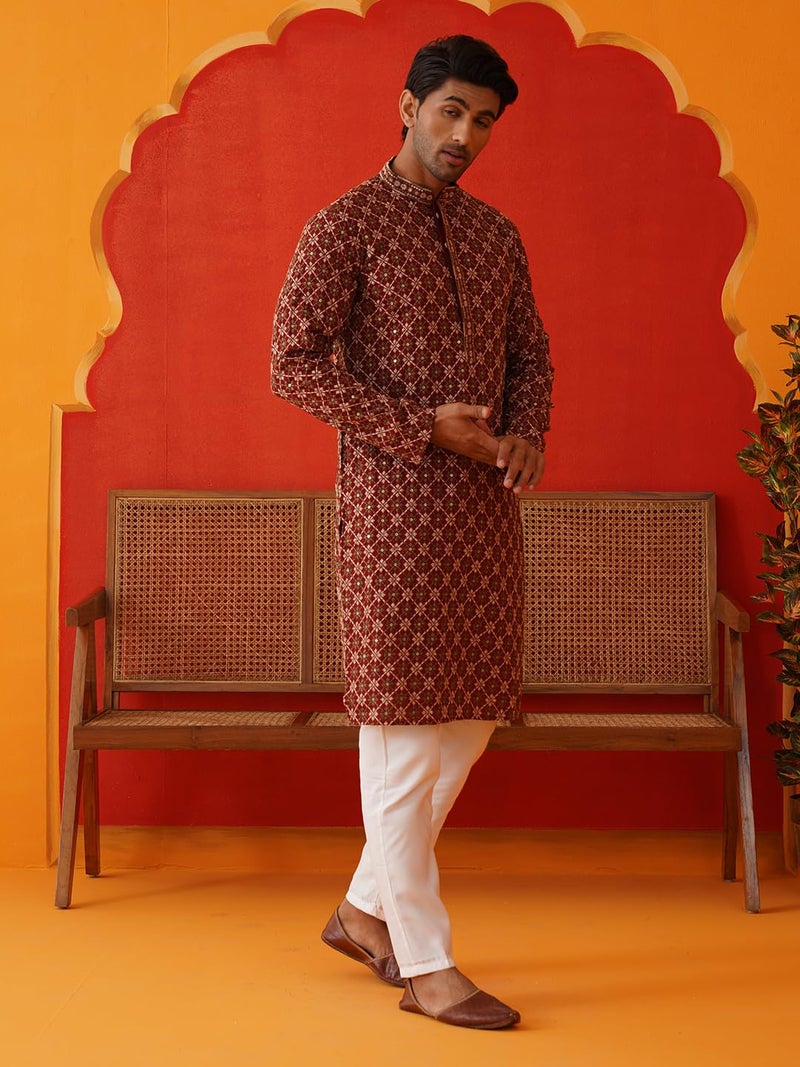 Jompers Classic Embroidered Kurta Pyjama Set for Men in Rayon - Image 3
