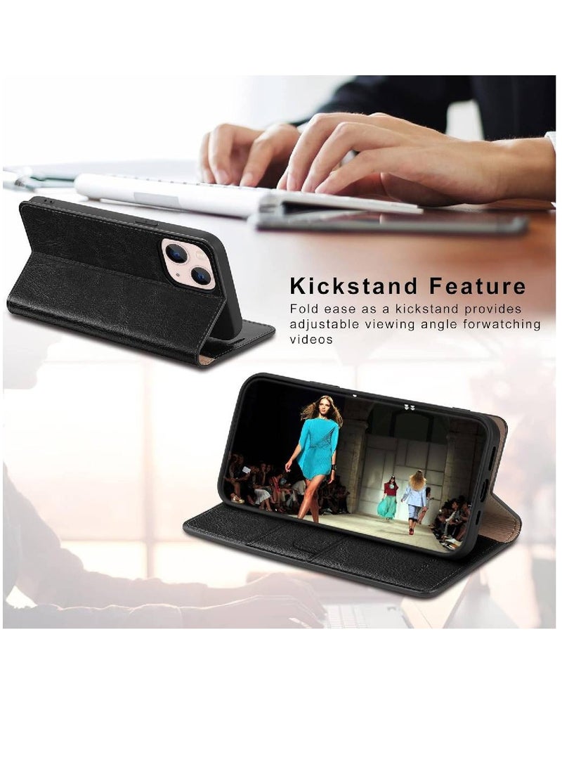 Olliwon Protective Durable Flip Wallet Premium Leather Camera Protection Case Cover With Card Holder For iPhone 15 Plus 6.7'' Black - Image 5