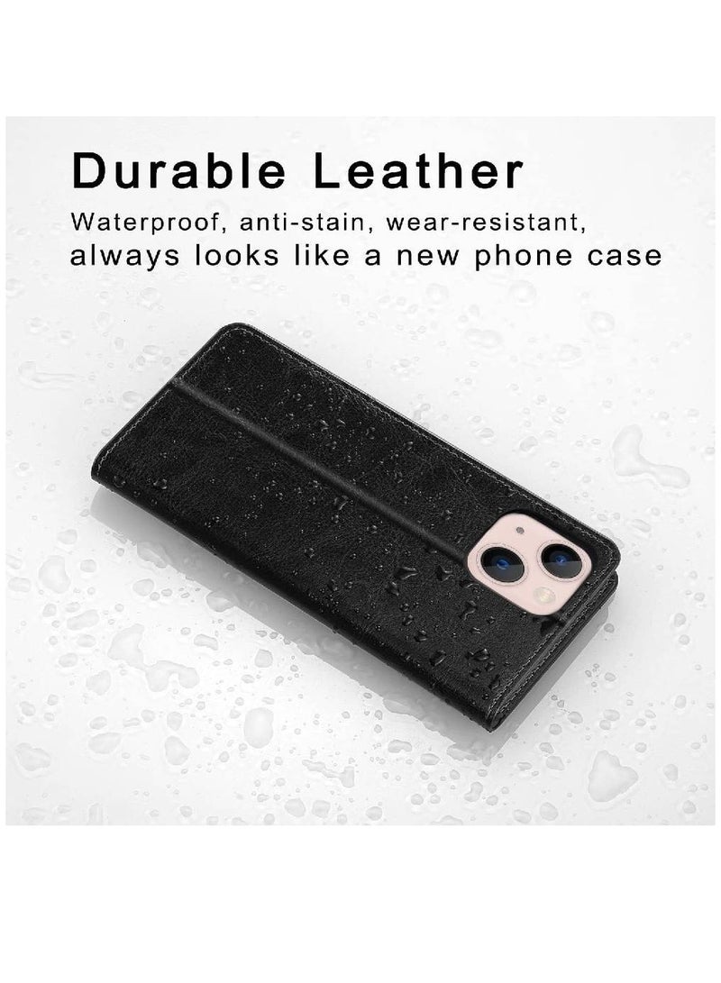 Olliwon Protective Durable Flip Wallet Premium Leather Camera Protection Case Cover With Card Holder For iPhone 15 Plus 6.7'' Black - Image 4