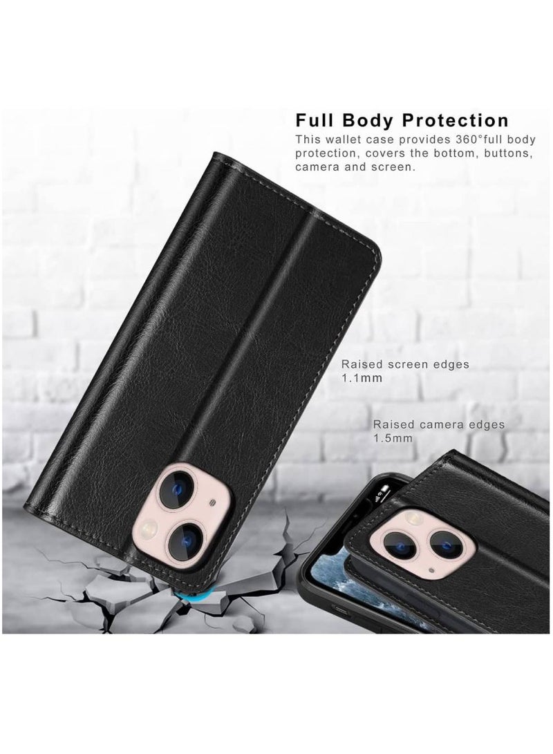 Olliwon Protective Durable Flip Wallet Premium Leather Camera Protection Case Cover With Card Holder For iPhone 15 Plus 6.7'' Black - Image 3