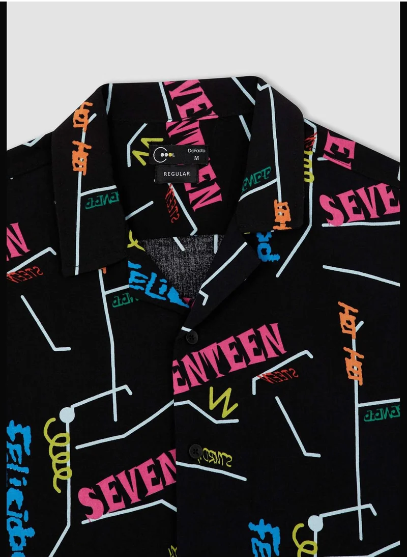 DeFacto Regular Fit Short Sleeve Text Print Viscose Shirt