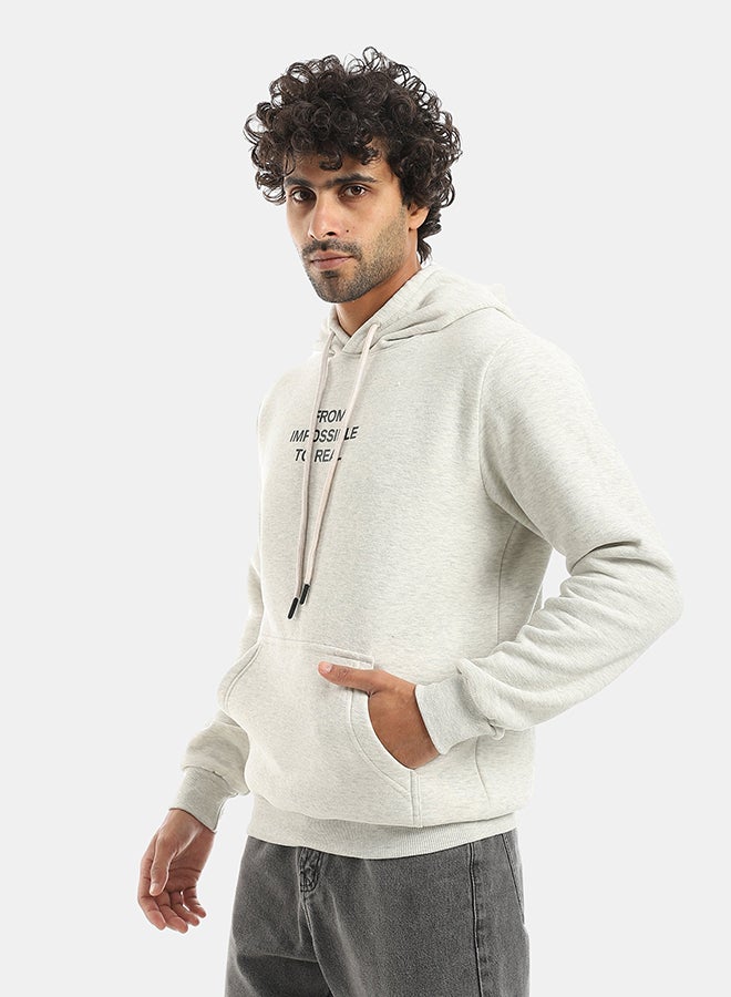 Andora Printed Hooded With Drawstringd Light Grey Sweatshirt-Light Grey - Image 2