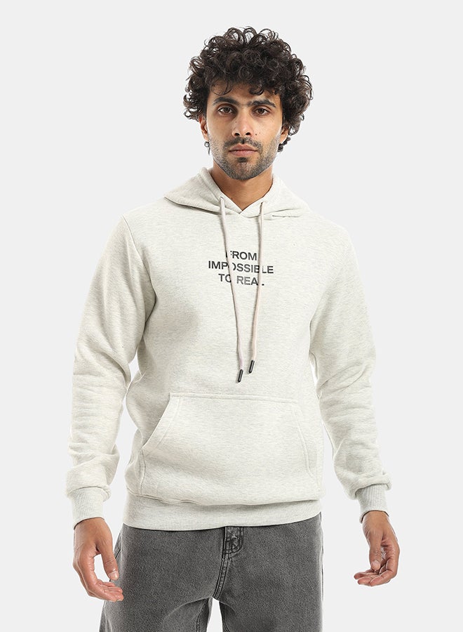 Andora Printed Hooded With Drawstringd Light Grey Sweatshirt-Light Grey - Image 1