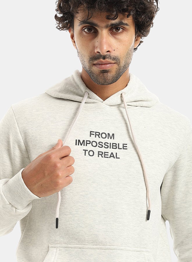 Andora Printed Hooded With Drawstringd Light Grey Sweatshirt-Light Grey - Image 4