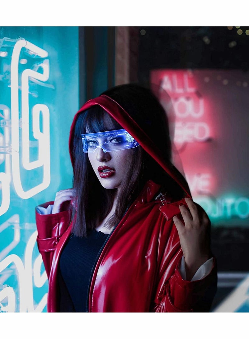 Excefore LED Light Up Glasses, Cyberpunk Luminous Visor Glasses, Unique 7 Colors Rechargeable Futuristic Style Party Glasses Cool Neon Funny Shine Goggles for Cosplay - Image 2