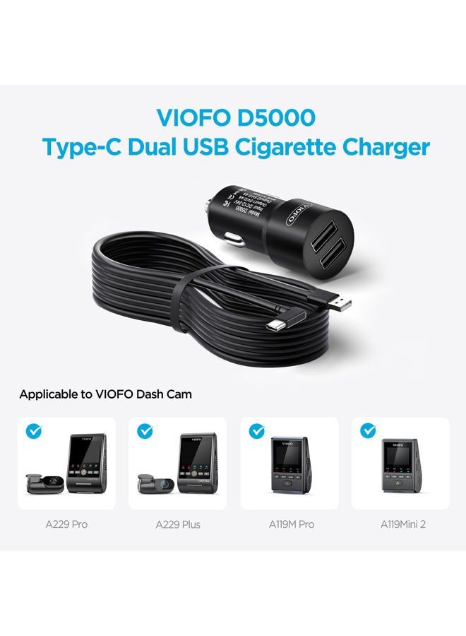 Viofo D5000 Type-C USB Cigarette Charger with 11.4ft(3.5M) Cable for A229/A139 Pro/T130/WM1 Dash Cam - Image 2