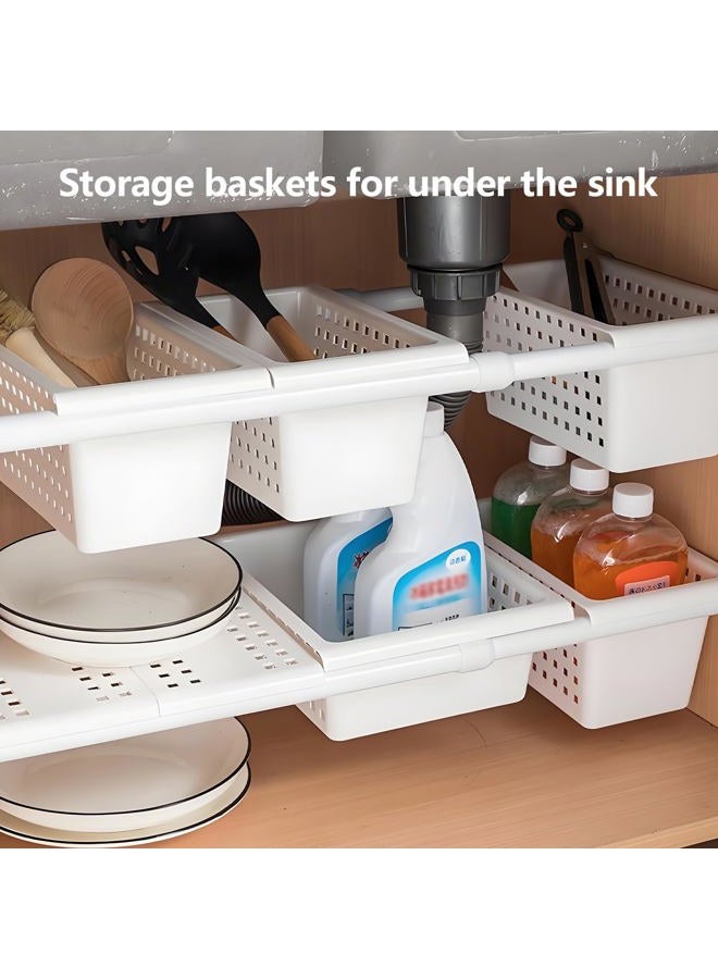 Gonetre Shelf Baskets Storage Basket for Expandable Rod Under Sink Organizer PP Plastic Hanging Basket for Closet Wardrobe Kitchen 30 * 16 * 8CM Storage supplies - Image 4