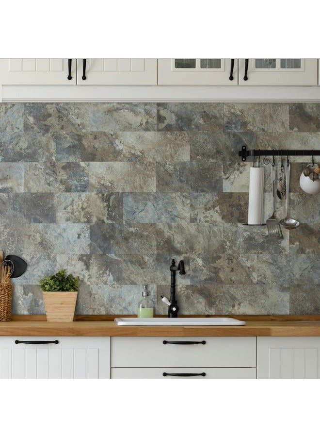 AULIGET 20-Piece Peel and Stick Backsplash Wall Tiles, 6" x 12" PVC Warm Grey Faux Stone Stick on Tiles for Backsplash Kitchen, Bathroom, Laundry Room, Camper, Fireplace - Image 3