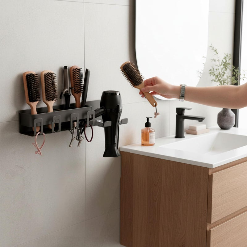 Drovier Sturdy Full-Metal Wall Mount Hair Tool Organizer with Dryer Holder â€“ Screw or Glue Installation - Image 3