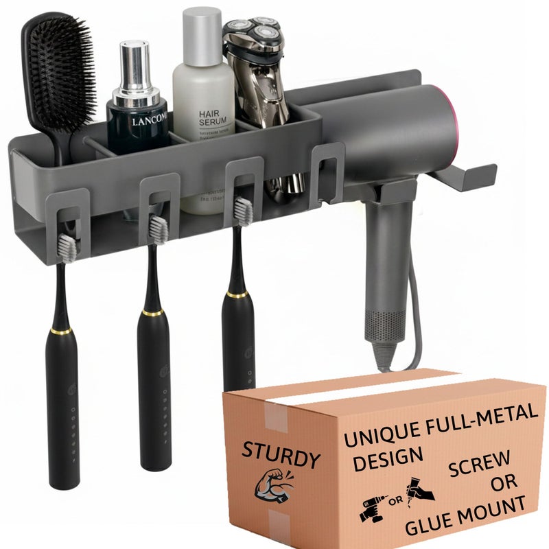 Drovier Sturdy Full-Metal Wall Mount Hair Tool Organizer with Dryer Holder â€“ Screw or Glue Installation - Image 1