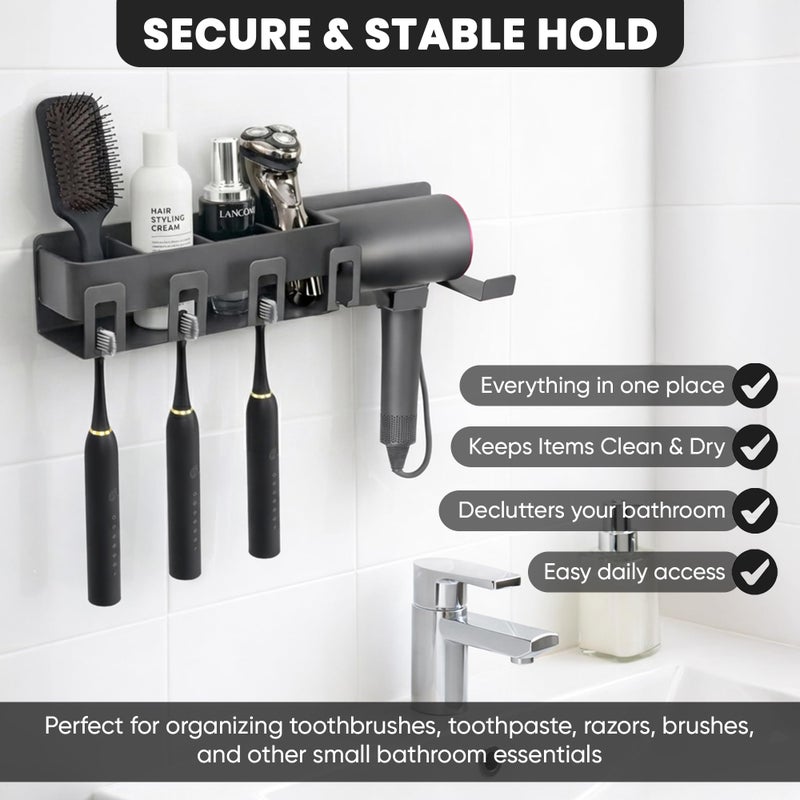 Drovier Sturdy Full-Metal Wall Mount Hair Tool Organizer with Dryer Holder â€“ Screw or Glue Installation - Image 2
