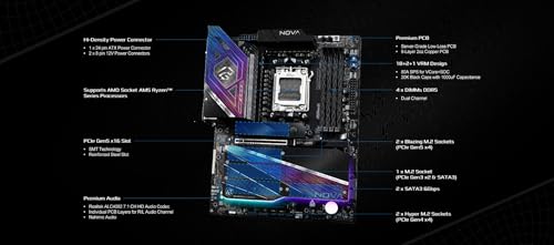 ASRock X870 Nova WiFi AM5 Flagship Motherboard | AMD Ryzen 9000/8000/7000 | DDR5 8400+ (OC) | Dual USB4 | PCIe 5.0 | WiFi 7 | 18+2+1 Power Phase | 5GbE LAN - Image 3