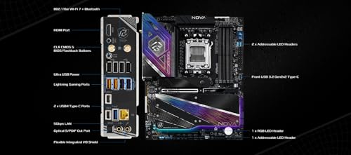 ASRock X870 Nova WiFi AM5 Flagship Motherboard | AMD Ryzen 9000/8000/7000 | DDR5 8400+ (OC) | Dual USB4 | PCIe 5.0 | WiFi 7 | 18+2+1 Power Phase | 5GbE LAN - Image 5