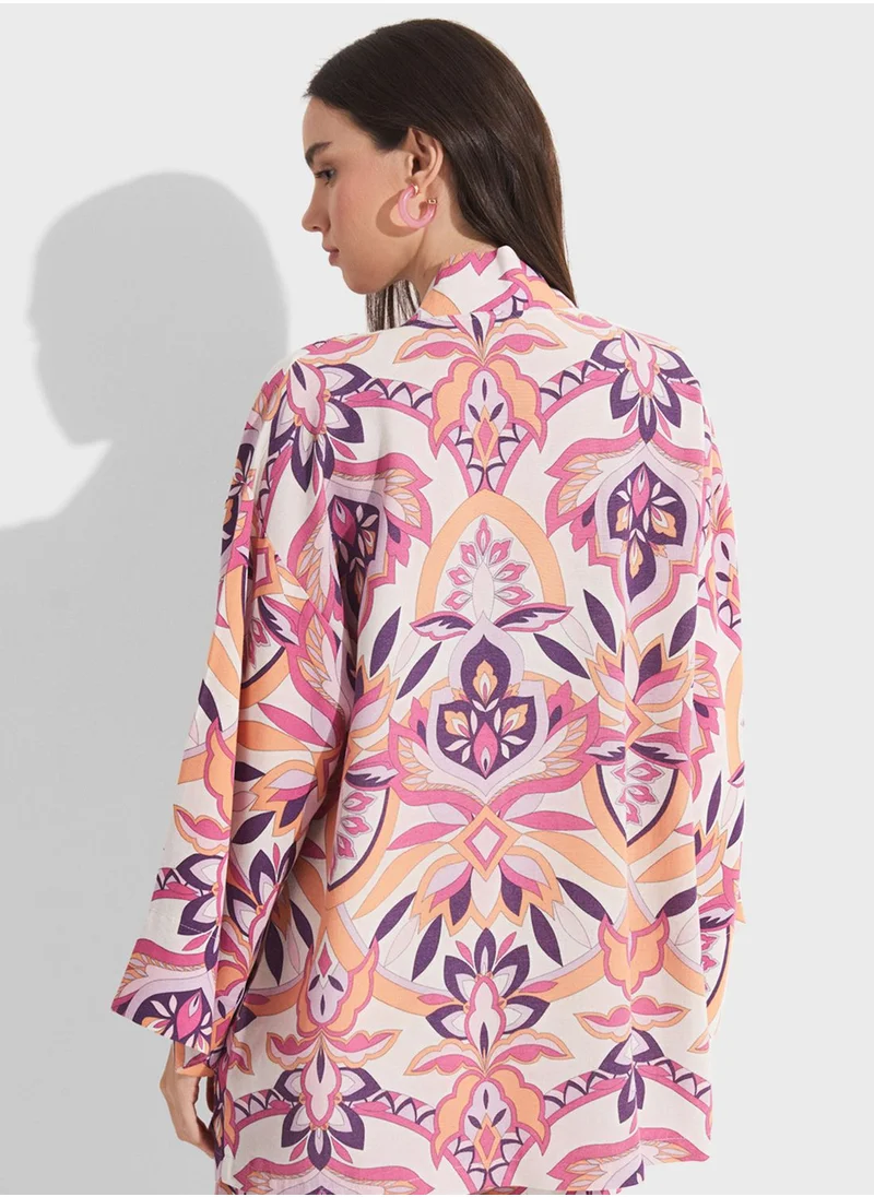 JUNE Printed Flared Sleeve Kimono