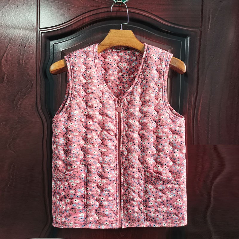 New Cotton Vest Middle-Aged And Elderly Floral Western Style Cotton High-End Vest Cardigan Outer Wear - Image 3