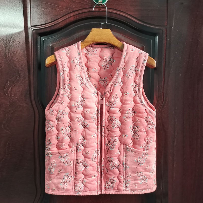 New Cotton Vest Middle-Aged And Elderly Floral Western Style Cotton High-End Vest Cardigan Outer Wear - Image 4
