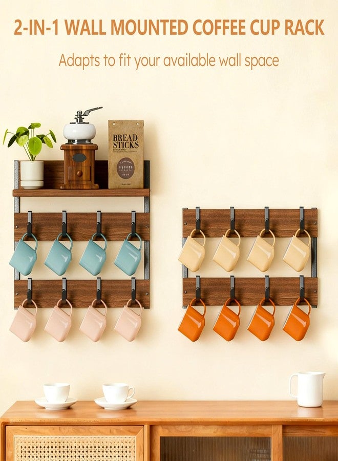 Dhmkfly 2-in-1 Coffee Cup Holder Wall Mounted, 4-Tier Coffee Mug Holder Wall Mount with 16 Adjustable Hooks and Display Shelf, Wooden Mug Rack Hanger Organizer for Home Kitchen Display and Collection - Image 2