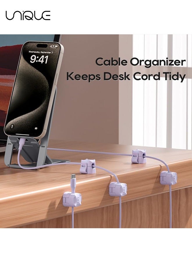 يونيك 3 حزمة مقاطع الكابلات المغناطيسية [كابل سلس قابل للتعديل] حامل الحبل ، منظم الحبل للمكتب - مشبك قابل للتعديل ، منظم الأسلاك ، حامل شاحن USB للهاتف ، منضدة سطح مكتب إدارة السيارة (أرجواني) - Image 5