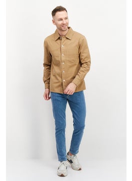 Esprit x Rest and Recreation Men Textured Long Sleeve Jacket Shirts, Tan  - Image 3