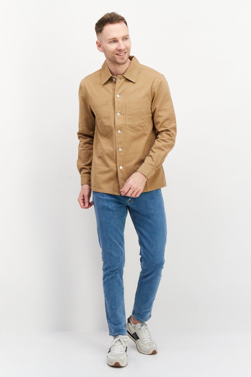 Esprit x Rest and Recreation Men Textured Long Sleeve Jacket Shirts, Tan - Image 3
