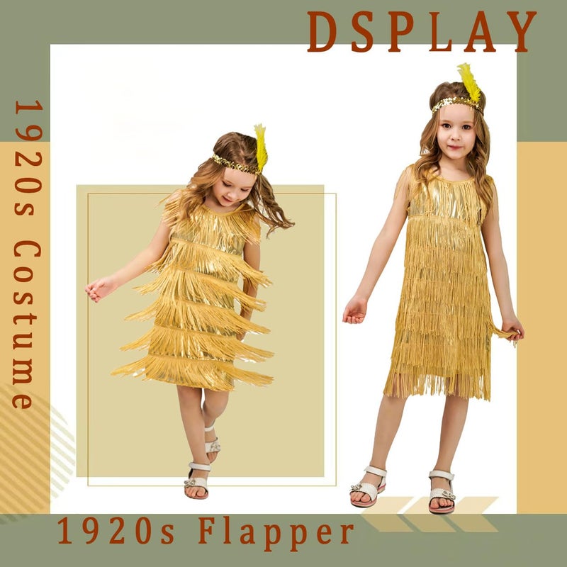 DSplay Kids Girl's Fashion Flapper Satin Dress Costume (S, Gold)â€¦ - Image 5