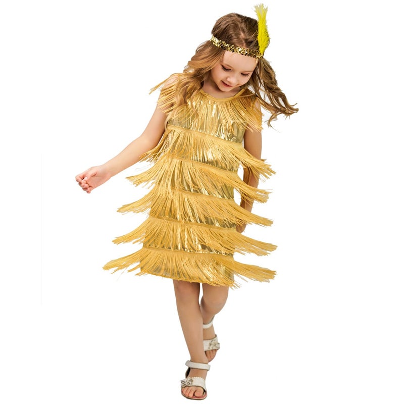 DSplay Kids Girl's Fashion Flapper Satin Dress Costume (S, Gold)â€¦ - Image 4