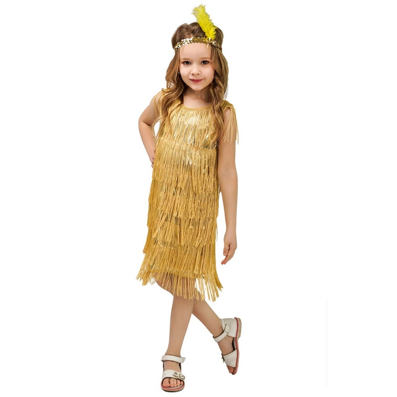 DSplay Kids Girl's Fashion Flapper Satin Dress Costume (S, Gold)â€¦ - Image 3