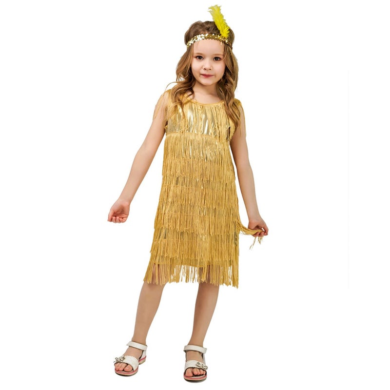 DSplay Kids Girl's Fashion Flapper Satin Dress Costume (S, Gold)â€¦ - Image 1