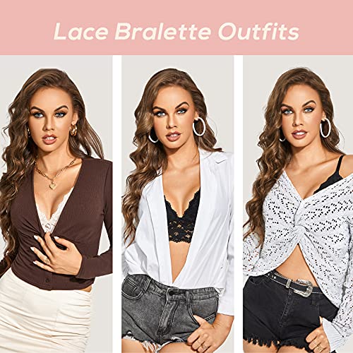 DOBREVA Women's Lace Padded Bralette Plunge Wireless Longline Bra for A to D Cups Ivory (Bra) Medium - Image 5