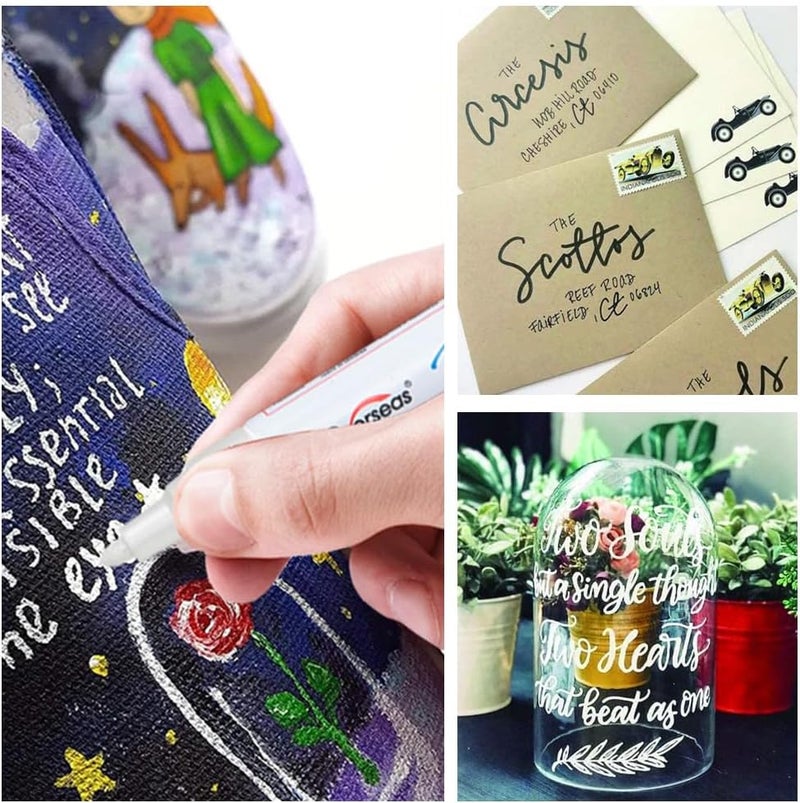 Overseas Permanent Paint Pens Paint Markers - 2 Pack White and Black Oil Based Markers, Quick Drying and Waterproof Marker Pen for Metal, Rock Painting, Wood, Rubber, Plastic, Canvas, Mug. Medium Tip - Image 5