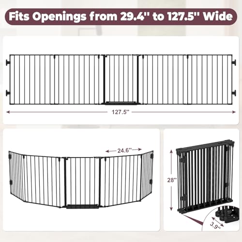 Cideny 127.5" Extra Wide Baby Gate for Fireplace Christmas Tree, Configurable 5 Metal Panels Baby Fence, Child Gate for Wide Openings with Anti-Trip Pedal, Long Kid Gate for Dog Pet, 28'' Tall Black - Image 4