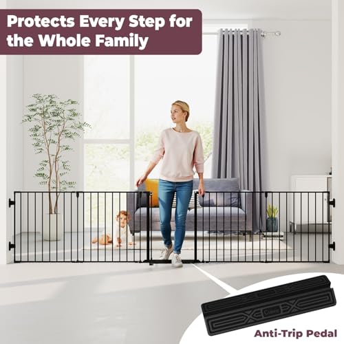 Cideny 127.5" Extra Wide Baby Gate for Fireplace Christmas Tree, Configurable 5 Metal Panels Baby Fence, Child Gate for Wide Openings with Anti-Trip Pedal, Long Kid Gate for Dog Pet, 28'' Tall Black - Image 3