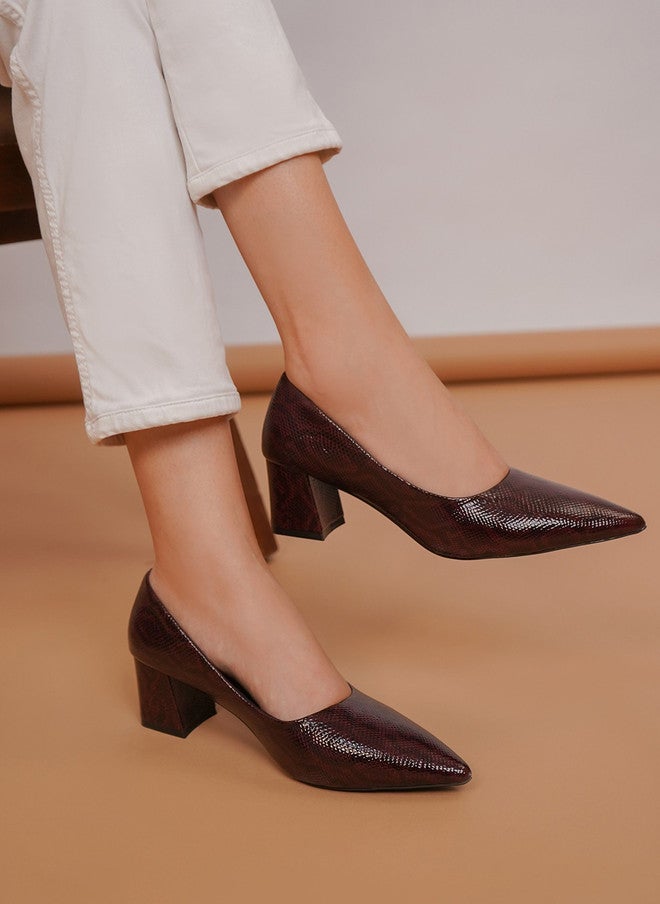 She Zone Maroon Textured Block Pumps for Women - Image 1