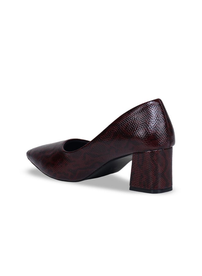 She Zone Maroon Textured Block Pumps for Women - Image 3