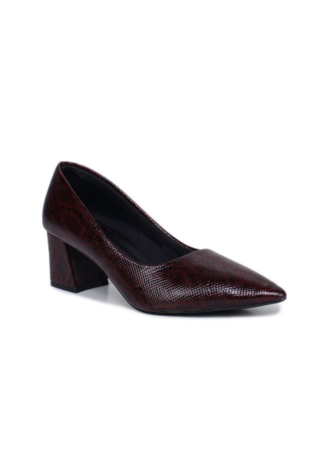 She Zone Maroon Textured Block Pumps for Women - Image 2