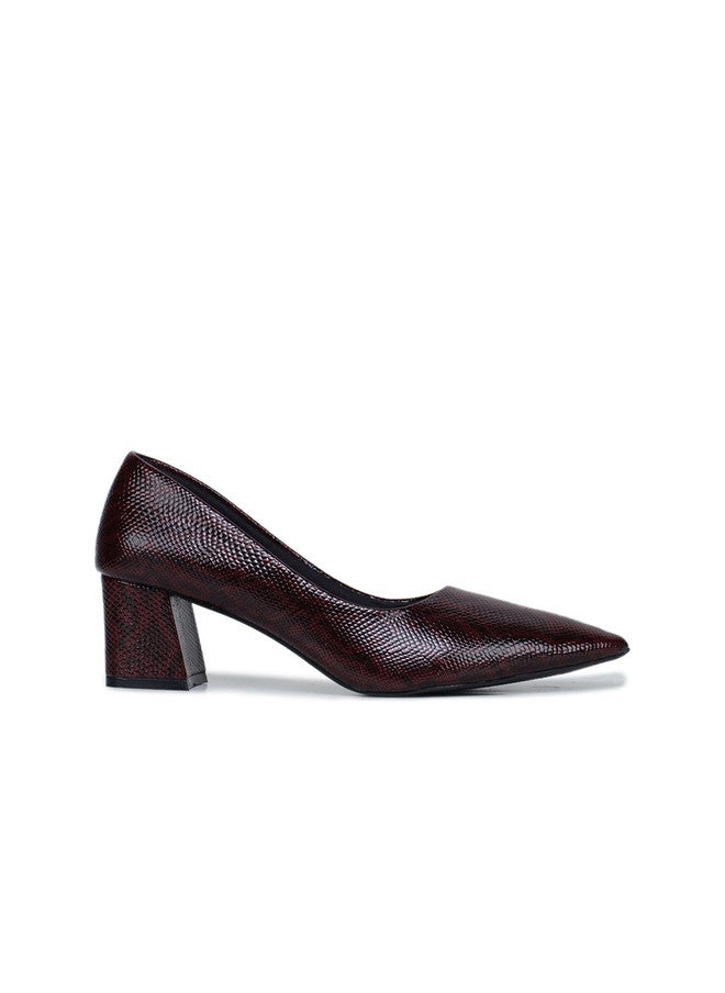 She Zone Maroon Textured Block Pumps for Women - Image 4