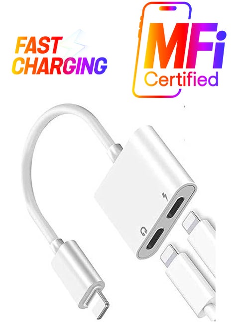 Lightning Splitter for iPhone,[Apple MFi Certified] iPhone Headphone Adapter 2 in 1 Dual Lightning Headphone Jack Audio + Charge Cable Compatible for iPhone 12/12 Pro/11/XS/XR/X 8 7/iPad/ iPod