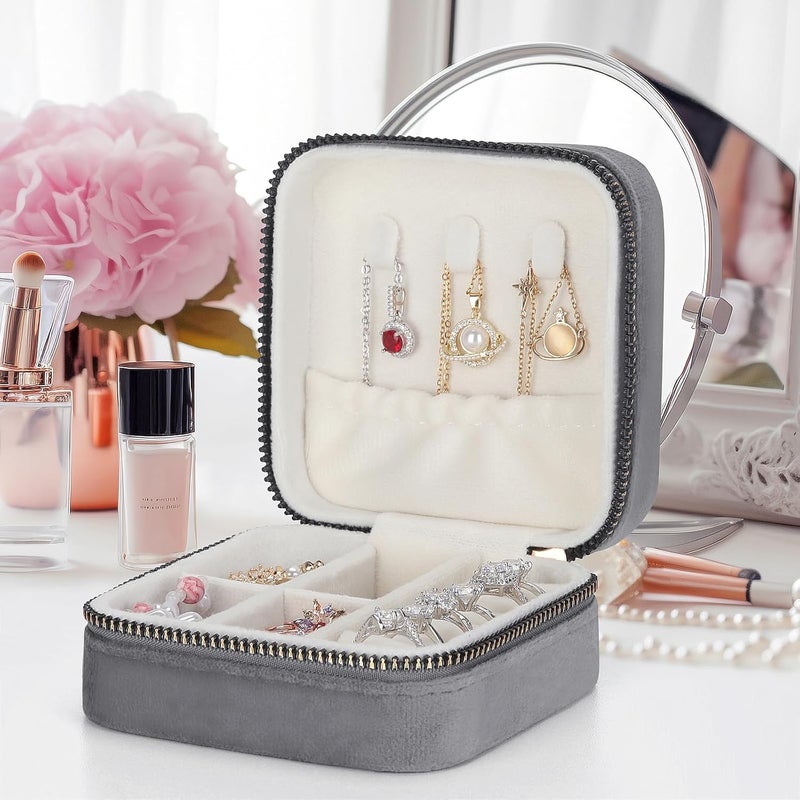 LETURE PU Leather Small Jewelry Box, Travel Portable Jewelry Case for Ring, Pendant, Earring, Necklace, Bracelet Organizer Storage Holder Boxes (Grey Velet) - Image 3