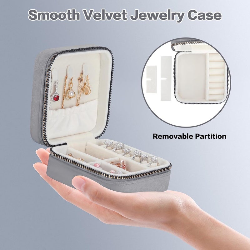 LETURE PU Leather Small Jewelry Box, Travel Portable Jewelry Case for Ring, Pendant, Earring, Necklace, Bracelet Organizer Storage Holder Boxes (Grey Velet) - Image 4