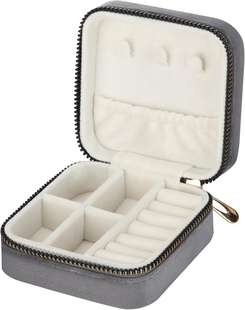 LETURE PU Leather Small Jewelry Box, Travel Portable Jewelry Case for Ring, Pendant, Earring, Necklace, Bracelet Organizer Storage Holder Boxes (Grey Velet) - Image 1
